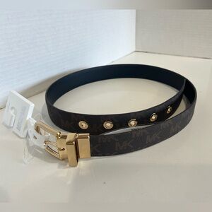 Michael Kors MK Men's Leather Twist Reversible Belt Logo Size SMALL Brown NWT